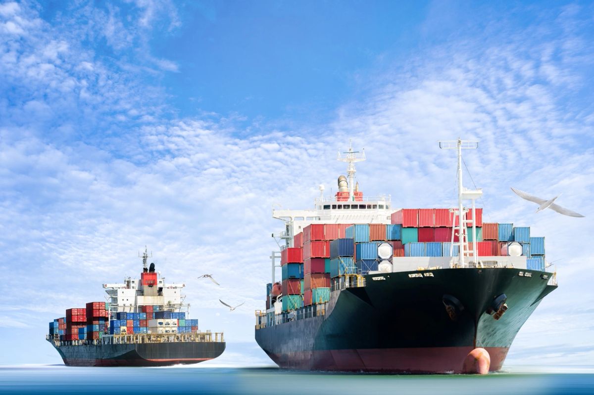 Container ships at sea